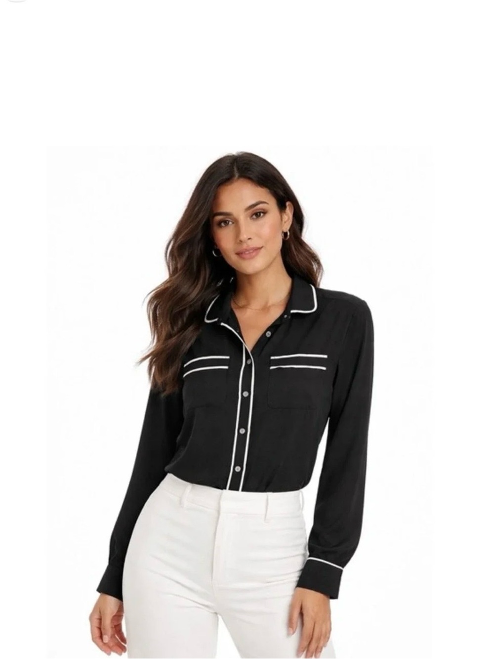 Loft women’s button up shirt black and white size XS